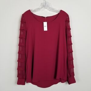 LOFT Sheer Sleeve Blouse Top Medium NWT